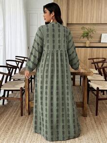 Weeklong 大尺碼橄欖綠印花V領鈕扣層次長洋裝，波希米亞風度假與日常穿搭 - 彩色 - 查看 2
