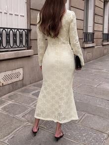 SHEIN PariChic Women's French Elegant Retro 70s White Dress Date Party Fall - Beige - View 2