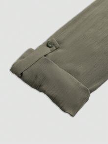 Hotletica Women's Collared Pleated Waist Single-Breasted Long Dress In Army Green - Army Green - View 6