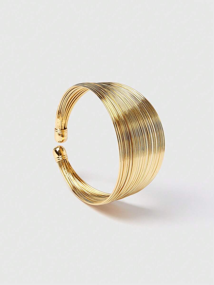 SHEIN BAE Minimalist Cuff Bangle - Yellow Gold - View 1