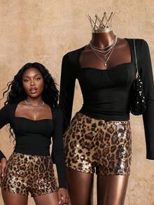 SHEIN Elegant Black Cup-Style T-Shirt,Women Long-Sleeve Built-In Bra Top,Fall Winter Night Out Seksi Chic Blouse,Chic Layering Tops Women - Black - View 1