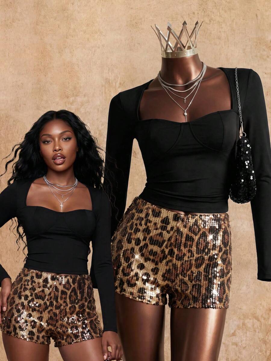 SHEIN Elegant Black Cup-Style T-Shirt,Women Long-Sleeve Built-In Bra Top,Fall Winter Night Out Seksi Chic Blouse,Chic Layering Tops Women - Black - View 1