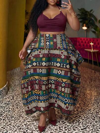 Veslaya 2026 Spring/Summer Women's Plus Size New Bold, Classy Feminine Style Tummy Control Fit Breathable Lightweight Elegant Romantic Classic A-Line Long Skirt