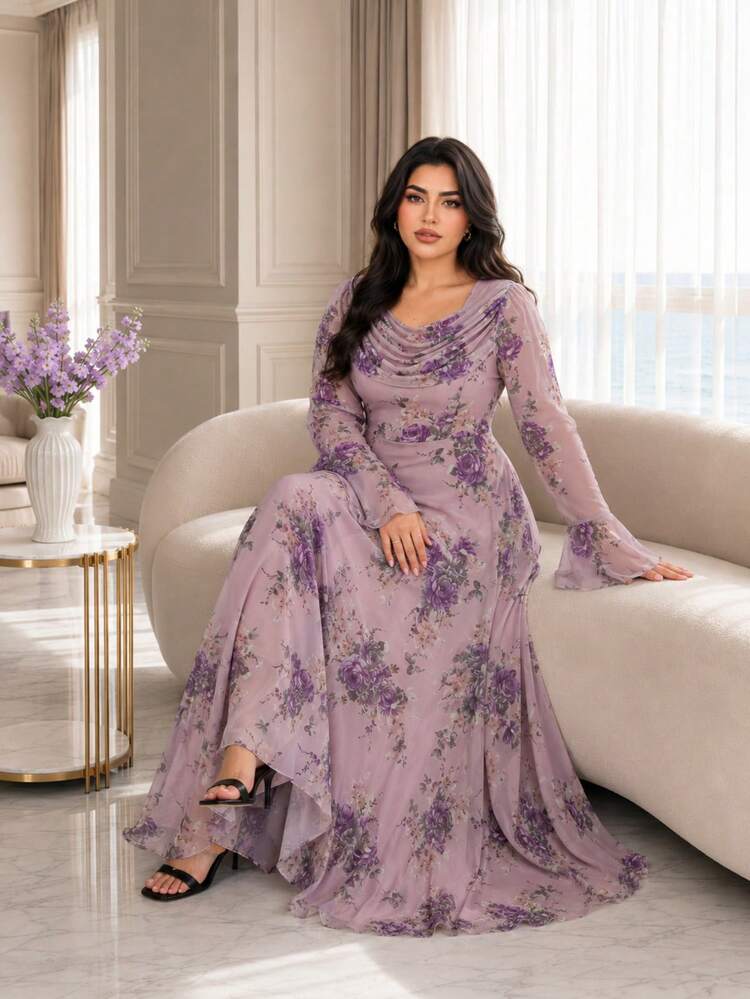 Modelyn Plus Size Elegant Party Floral Print Dress - Multicolor - View 1