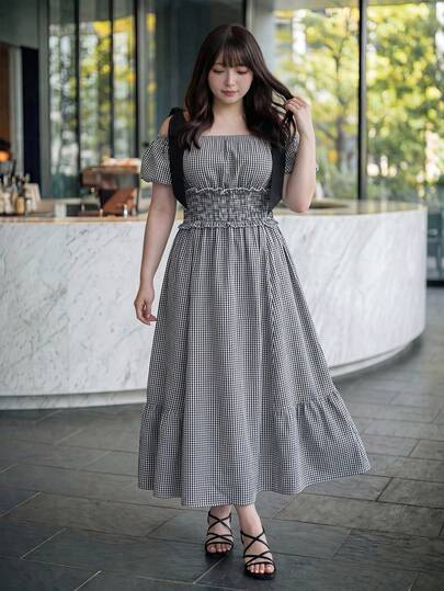 Bijouette Plus Size Cherry Blossom Season End Limited Edition Black And White Sleeveless Tie Dye Dress Bubble Sleeves High Cinched Waist Dye A-Line Skirt