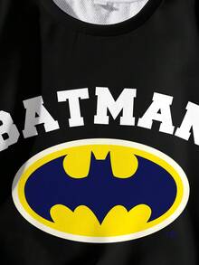 BATMAN X SHEIN Young Boy Colorblock Patchwork Letter Print Sweatshirt & Sweatpants Set - White - View 4