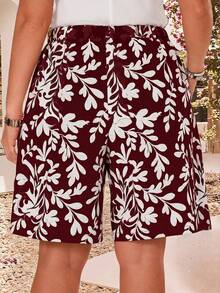 EMERY ROSE Shorts rectos con textura a rayas, cintura elástica con cordón y bolsillos para mujer de talla grande - Burdeos - Ver 2