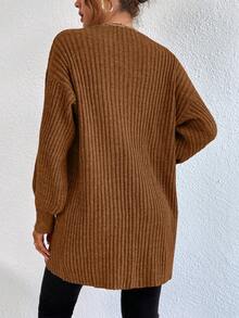 EURMUSE Plain Solid Color Dropped Shoulder Cardigan, Casual & Versatile, Autumn/Winter,Cardigans For Women,Long Cardigans Woman,Petite Cardigans,Cardigans - Brown - View 2
