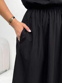 SHEIN Essnce Plus Size Summer Casual Capsule Contrast Trim Embroidered Dress Teachers' Day Bussines Office Black - Multicolor - View 6