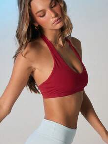 Aralina Leisurewear Active Women'sHalter Neck Gym Workout Cropped Top - Red - View 1