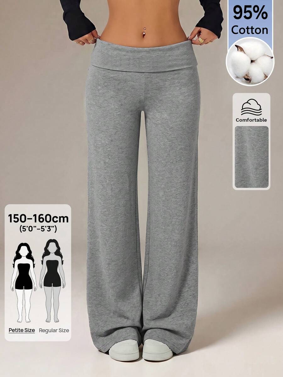SHEIN PETITE Dark Grey High Waist Wide Leg Loose Casual Sporty Pants Lounge Summer - Dark Grey - View 1