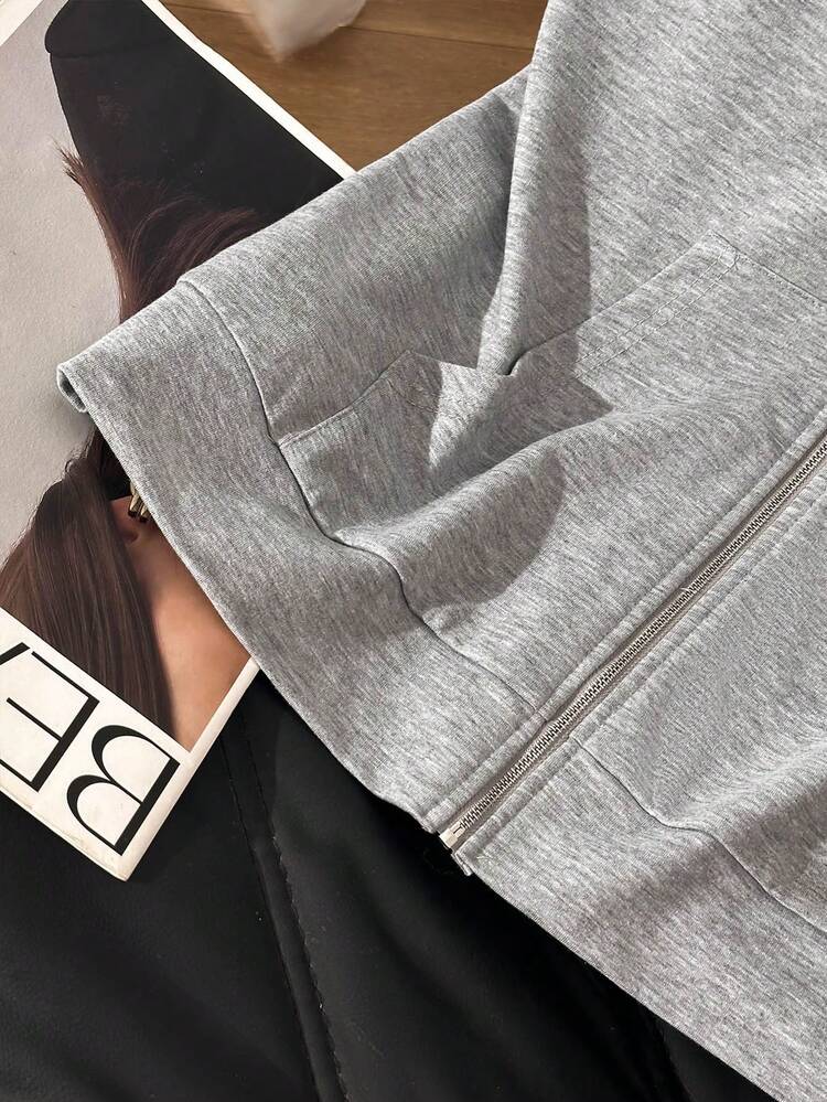 Franclia Plus Size Solid Color Short Sleeve Sweatshirt - Grey - View 7