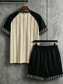 Manfinity Roughcore Men's Letter Print Short Sleeve T-Shirt And Shorts Casual Daily Set - Multicolor - View 3