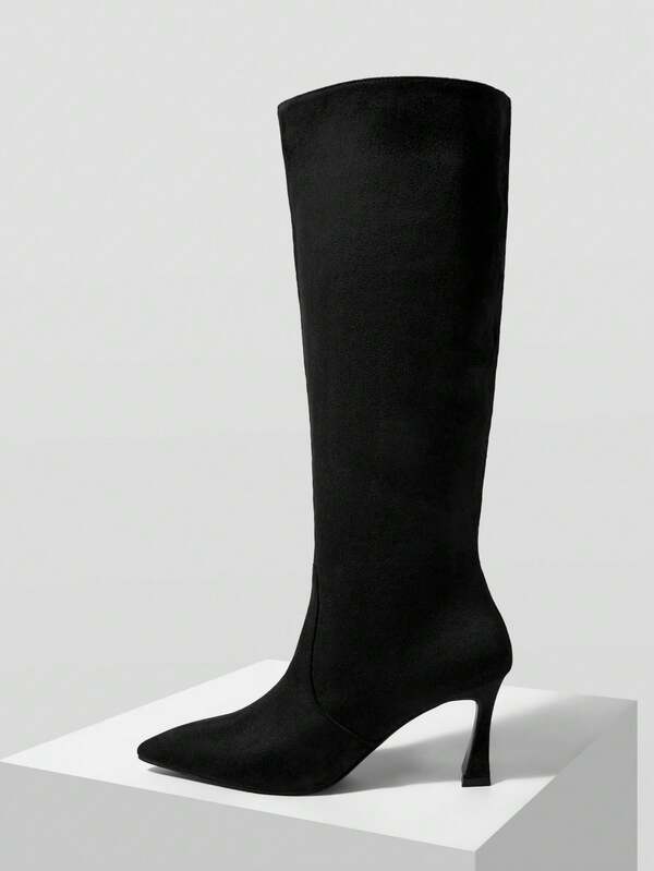 MOTF BLACK SUEDE POINTED SPECIAL-SHAPED AND HIGH BOOTS, THIN KNEE-LENGTH STRAIGHT FASHION BOOTS IN AUTUMN AND WINTER, NEW COMMUTING VERSATILE IN AUTUMN AND