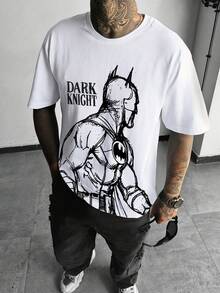 BATMAN X SHEIN Men's Casual Letter & Figure Graphic Round Neck Short Sleeve T-Shirt, Summer - White - View 8