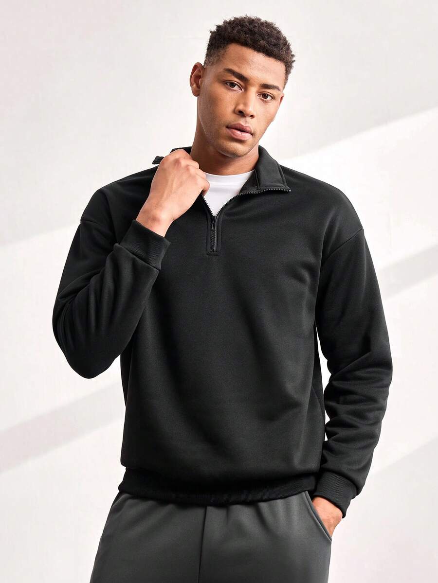 Driftmere Men's Stand Collar Zip-Up Casual Versatile Daily Wear Long Sleeve Sweatshirt