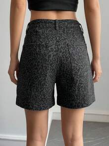 Livesso Women's Leopard Print Pocket Casual Denim Shorts - Blue - View 2