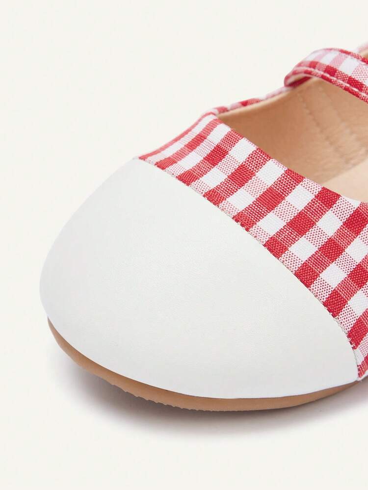 Cozy Pixies Modis, Serbaguna, Santai, Gaya Pedesaan, Imut, Musim Semi dan Gugur, Motif Kotak-kotak Merah dan Putih, Cocok untuk Aktivitas Luar Ruangan, Piknik, Pesta, Gaya Putri, Elegan, Sepatu Flat Bayi - Red and White - View 6