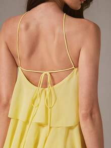 L'Amorae Women's Romantic Wedding Guest Solid Color Backless Multi-Layer Chiffon Mini Dress, Elegant Formal Dress, Chic, New Year, Party, Birthday Dress - Yellow - View 5