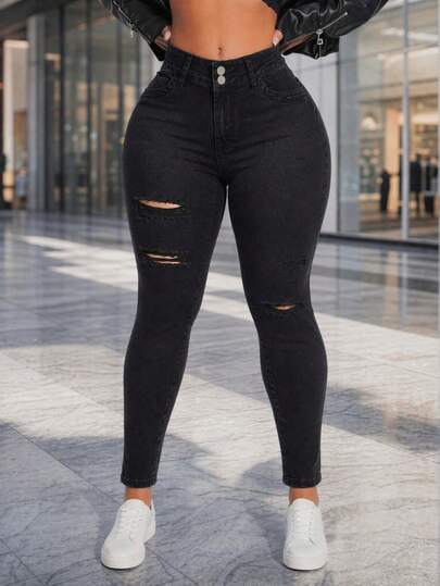 High-Waisted High-Waisted Jeans,Women's Jeans, Push Up, High Stretch, Skinny Pants, , Black Pants