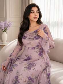 Modelyn Plus Size Elegant Party Floral Print Dress - Multicolor - View 5