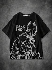 BATMAN X SHEIN 男士休闲字母与人物图案圆领短袖 T 恤，夏季 - 白色 - 查看 1