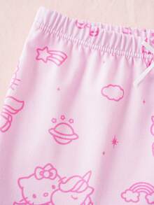 HELLO KITTY AND FRIENDS | SHEIN Young Girl Letter Cartoon Print Contrast Trim Camisole & 4-Corner Panty Set - Pink - View 8