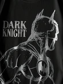 BATMAN X SHEIN 加大码男士休闲卡通人物图案圆领短袖T恤，夏季 - 白色 - 查看 4