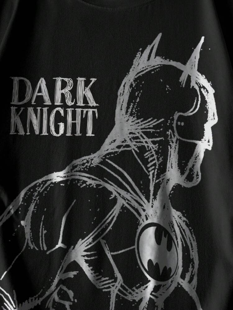 BATMAN X SHEIN قميص تي شيرت رجالي كاجوال بياقة مستديرة وأكمام قصيرة مطبوع عليه رسوم كرتونية، للصيف - أبيض - مشاهدة 4
