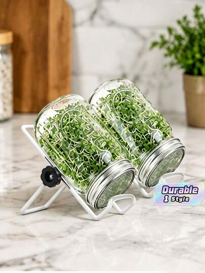 Reusable Stainless Steel Cover With A Bracket And Drainage Channel, Suitable For 86-Millimeter Wide-Mouth Mason Jars, Used For Planting Organic Alfalfa, Broccoli And Mung Bean Seeds.