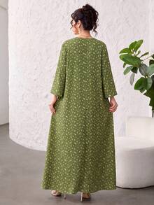 Yasmyna Frisches Ditsy-Blumen-Band-Patchwork, locker, schlankmachend, 3D-Blumen, sanft, jugendlich, elegant, lässig, Damen-Blumenkleid, Morgenausgang, Grün, Winter - Verschiedenfarbig - Übersicht 5
