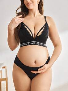 Moonlight&Mama Letter Webbing Black Plus Size Maternity Nursing Bra Comfortable 1pc Summer Sexy - Black - View 3
