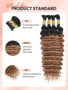 100% Human Braiding Hair For Boho Braids Deep Wave Curly Human Hair Braiding Hair 4 Bundles/Pack 95g Full Head Natural Black Bulk Human Hair Extension For Knotless Braiding Wet Wavy No Weft Pre Separated Braiding Hair Human Hair Extensions For Women - SNATURAL/30 - View 7