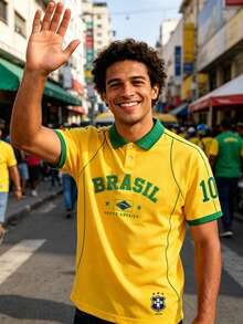 Gritte Field Men's Brazil Print Sports Polo T-Shirt - Multicolor - View 4
