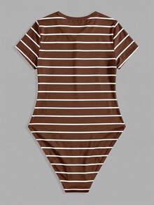 SHEIN BASICS 女款連身衣 夏季女裝 日常日穿 日間派對 棕色條紋 休閒風 - 棕色 - 查看 5