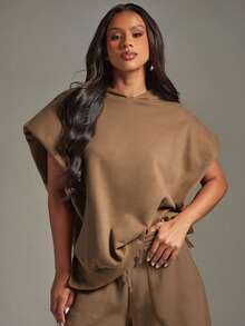 Denimoi Oversized Pad Shoulder Sweatshirt Lounge Wear Airport Cozy, Daily Casual - Brown - View 2