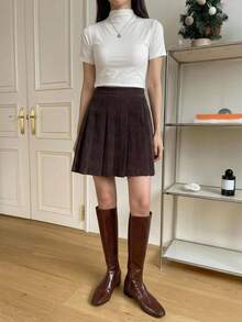 DAZY Solid Stand Collar Tee - White - View 3