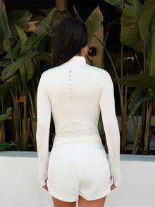 Nelanie Turli Solid Color High Waist Split Hem Summer Fashion Sports Shorts White - White - View 2