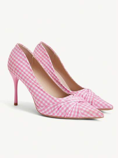 CUCCOO CHICEST Women's Fashion Elegant Pink Plaid Satin Pointed High Heels