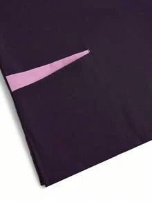 TaskEZ Solid Color Patchwork V-Neck Short Sleeve Top And Pants Scrub Uniform Set - Purple - View 7