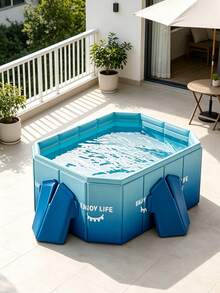 Portable Foldable PVC Rectangular Above Ground Pool, No Inflation Needed Lightweight Duck Printed Swimming Pool, Easy Carry & Store Outdoor Backyard Water Play Pool, Large Family Leisure Pool For Summer Gatherings - A - View 8