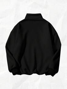 Attitoon Women's Small Floral Pattern Wide Grey Loose Half-Zip High Neck Lightweight Pullover Sweatshirt - Black - View 2
