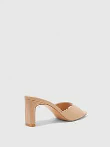 CUCCOO BIZCHIC Women's Square Toe Simple Fashion Bag Medium High Heel One Piece Sandals Slippers - Apricot PU - View 9