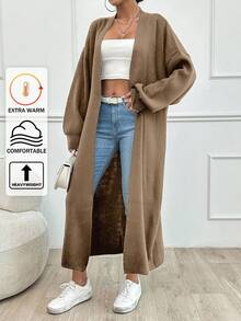 SHEIN Tall Cárdigan con bolsillos dobles y hombros caídos - Camel - Ver 1
