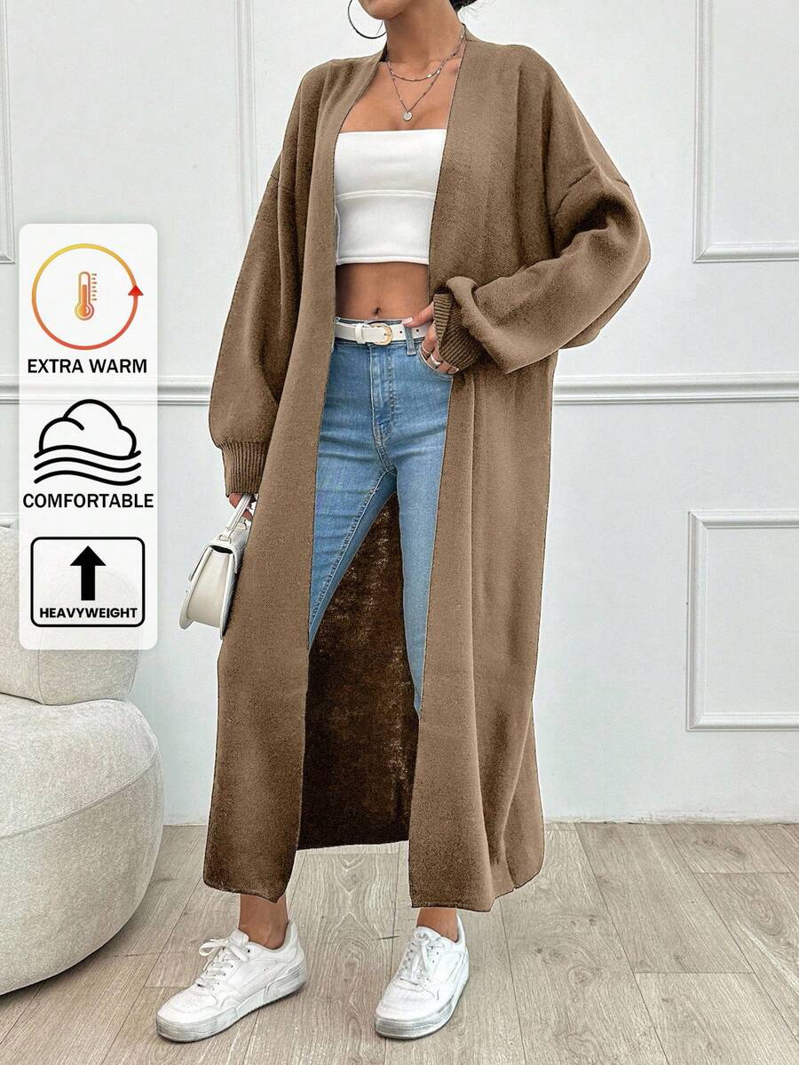 SHEIN Tall Cárdigan con bolsillos dobles y hombros caídos - Camel - Ver 1