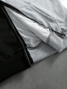 ROMWE MEN Street Life 男士刺繡口袋對比色長袖連帽衫 - 黑色 - 查看 6