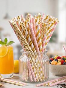 25/50/100 Pieces Of Paper Straws, In Various Colors, Decorative Party Straws, Suitable For Drinking Juices, Smoothies, Summer Cocktails And Various Parties And Gatherings. - color mixing - View 2