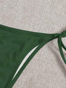 SHEIN Swim 女款夏季海灘純色側綁帶比基尼泳褲 - 軍綠色 - 查看 5