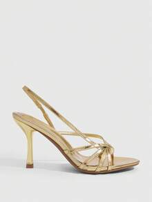CUCCOO SZL Sandal Hak Tinggi dengan Tali Silang Emas Mengkilap di Bagian Belakang, Sepatu Stiletto Ujung Terbuka untuk Gaya Pesta Wanita - Emas - View 2