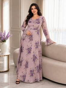 Modelyn Plus Size Elegant Party Floral Print Dress - Multicolor - View 7